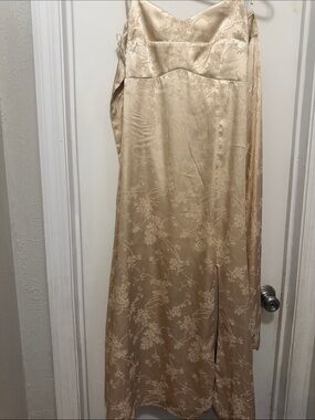 Altar'd State Champagne Satin Floral Maxi Slip Dress